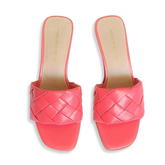 NWT CHRISTIAN DI RICCIO Italy Woven One Band Block Heel Slide on Sandals - Picture 2 of 5